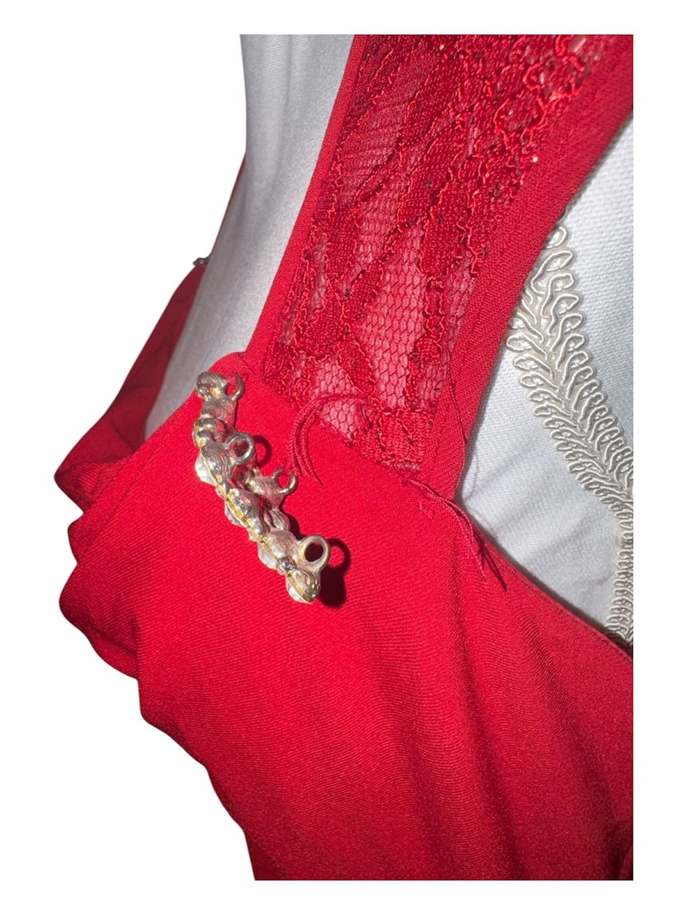 R&M Richards Red Draped Midi Dress with Lace Cap Sleeves - Picture 5 of 5
